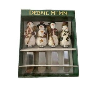 Vintage (1998) Debbie Mumm Snowman Cheese Spreaders Christmas Set Of 4